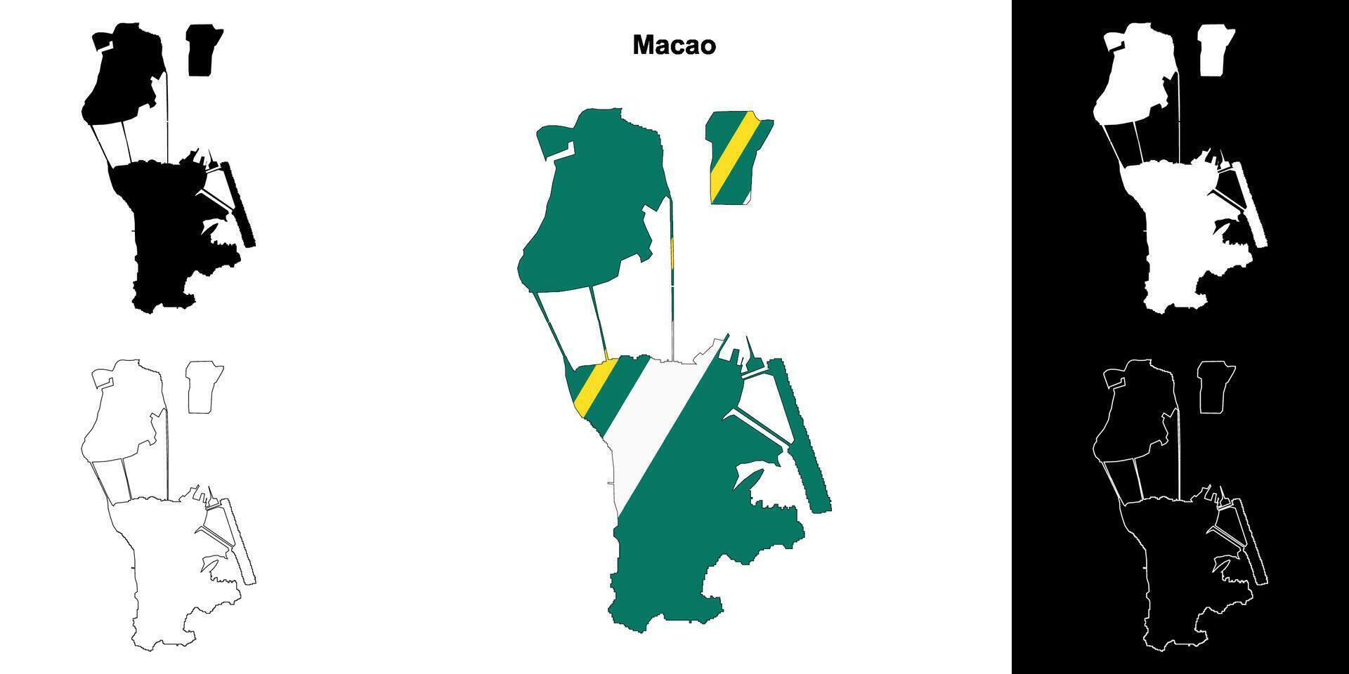 Macao blank outline map set vector