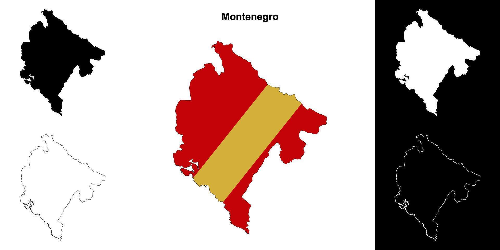 Montenegro blank outline map set vector