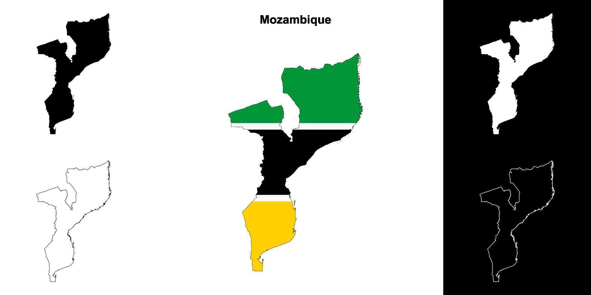Mozambique blank outline map set vector