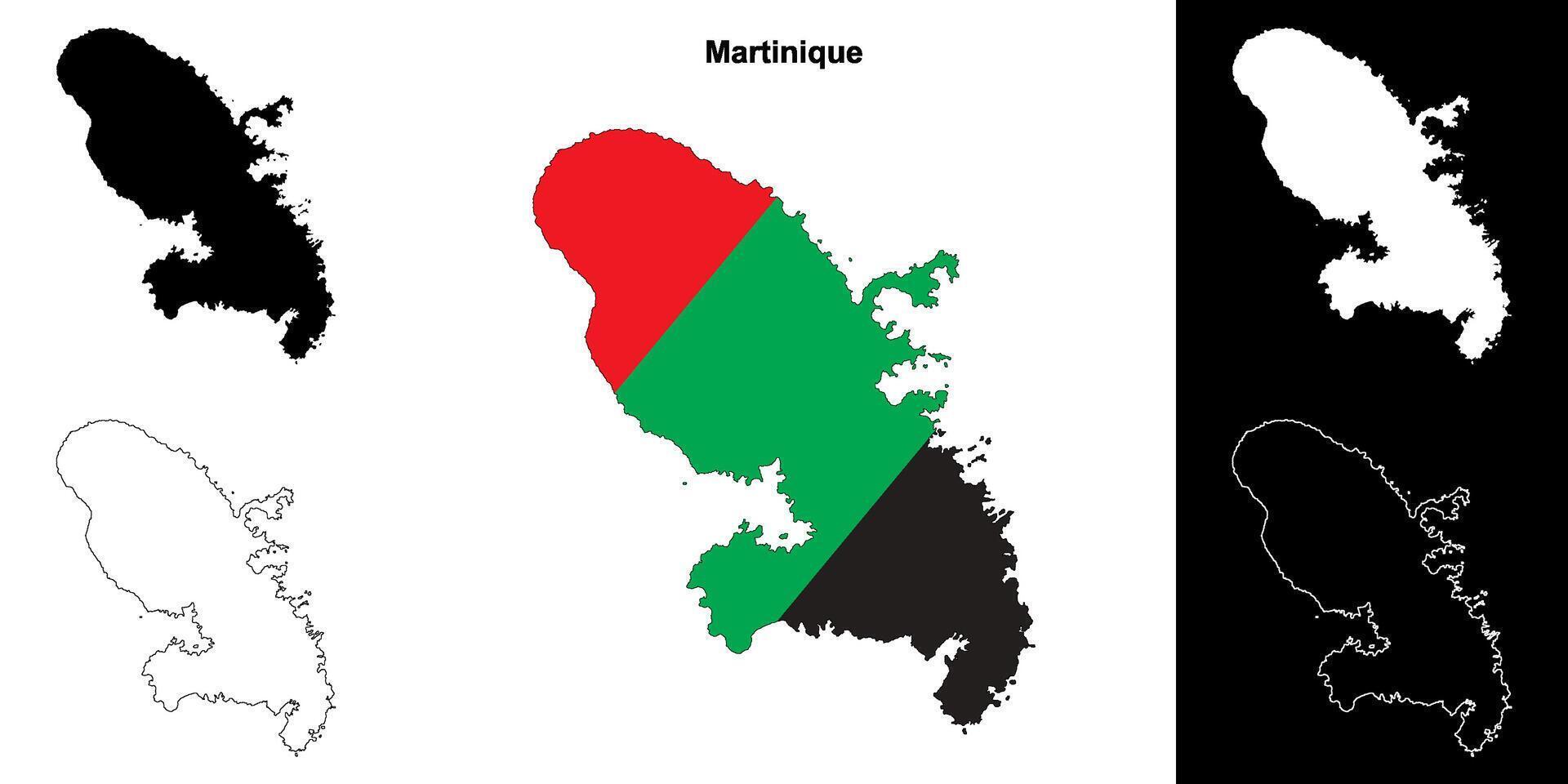 Martinique blank outline map set vector