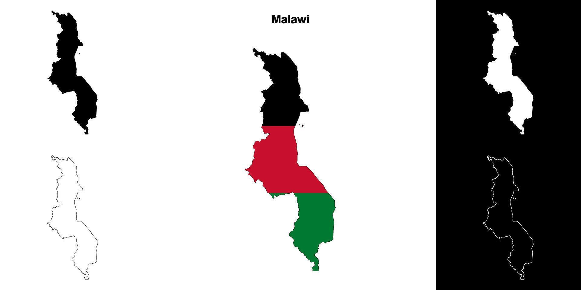 Malawi blank outline map set vector