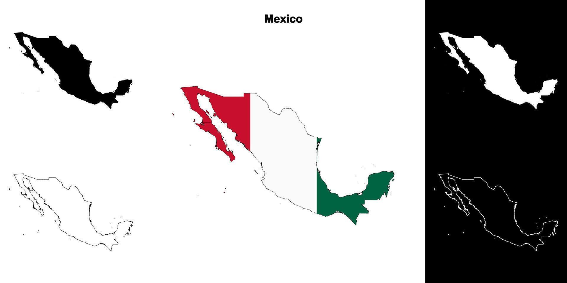 Mexico blank outline map set vector