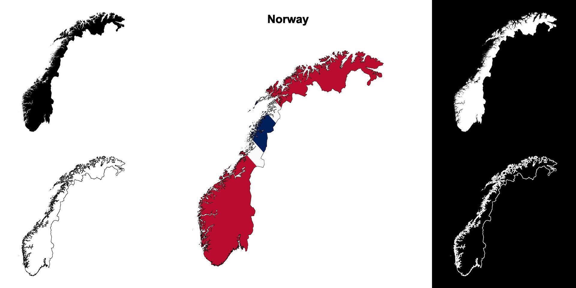 Norway blank outline map set vector
