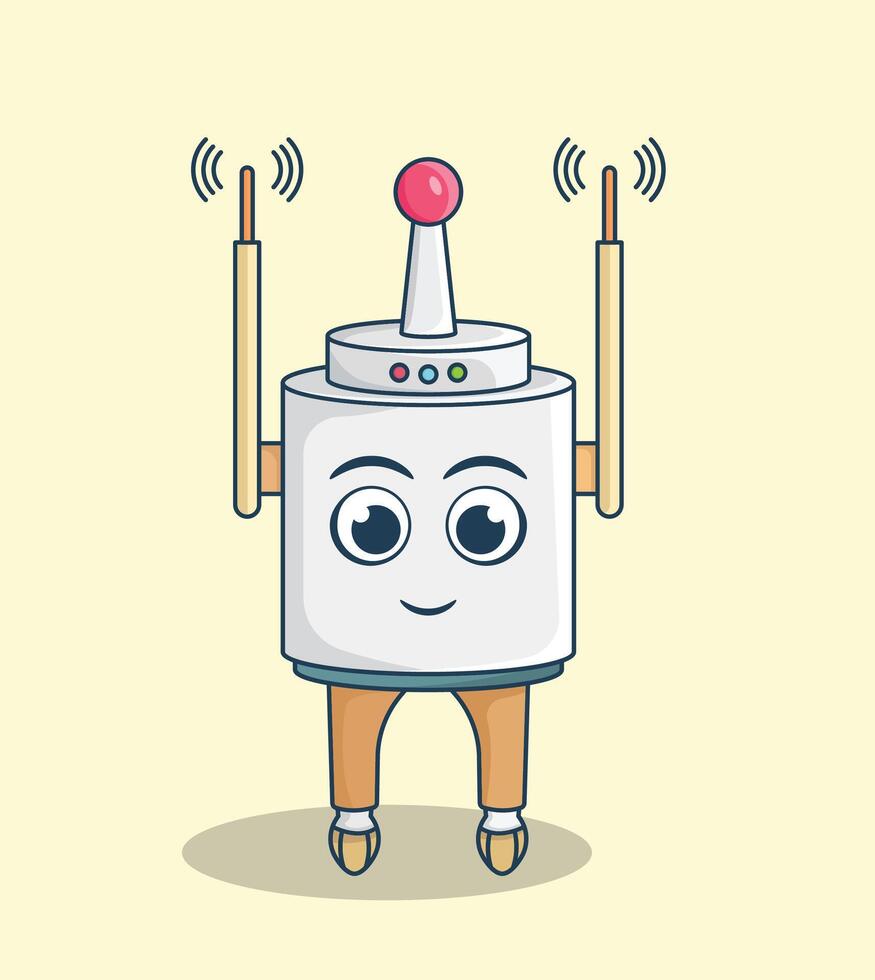 Wireless mini cartoon robot flat illustration on isolated background vector