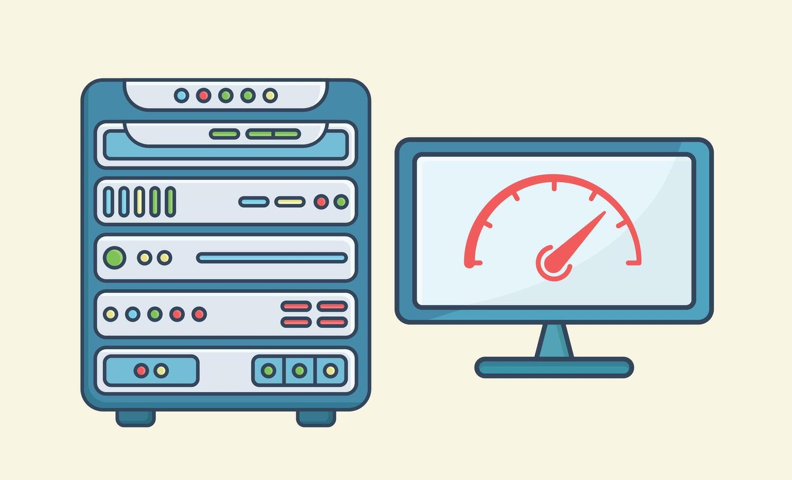 High performance modern data server with performance meter and monitor vector
