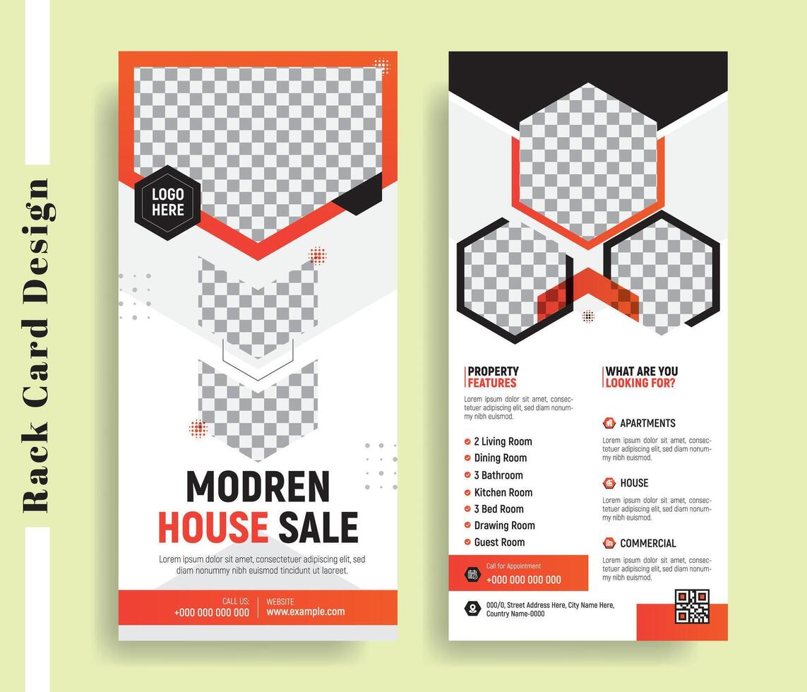 Modern House Sale Rack card Design Template, DL flyer design, Trendy Stylish Unique Corporate Business DL Flyer Rack Card Template Design Set for Multipurpose Uses. Advertisements paper. vector