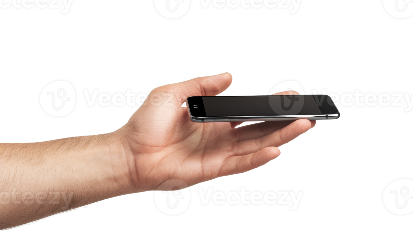 A hand holding a smartphone. on the Transparent Background, Format png