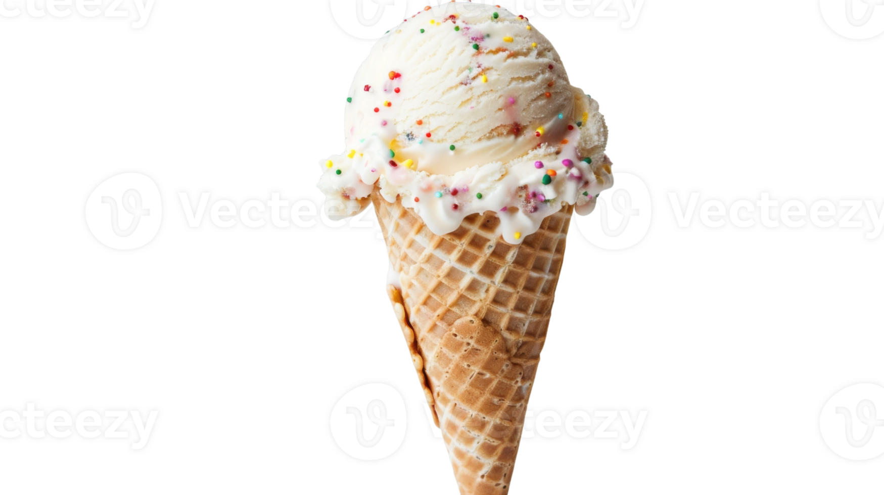 Ice cream served in a cone. on the Transparent Background, Format png