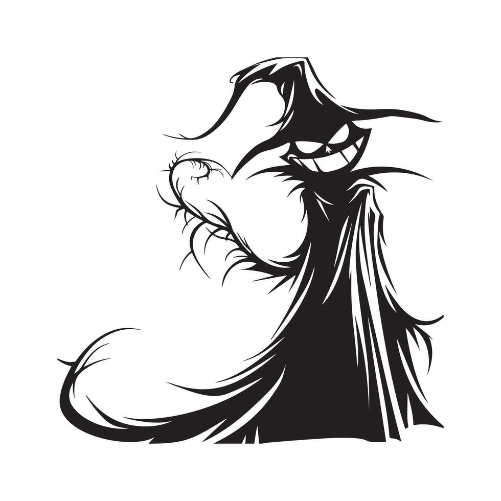 Silhouette Of Flying Evil Spirit Isolated On White Stock Illustration vector