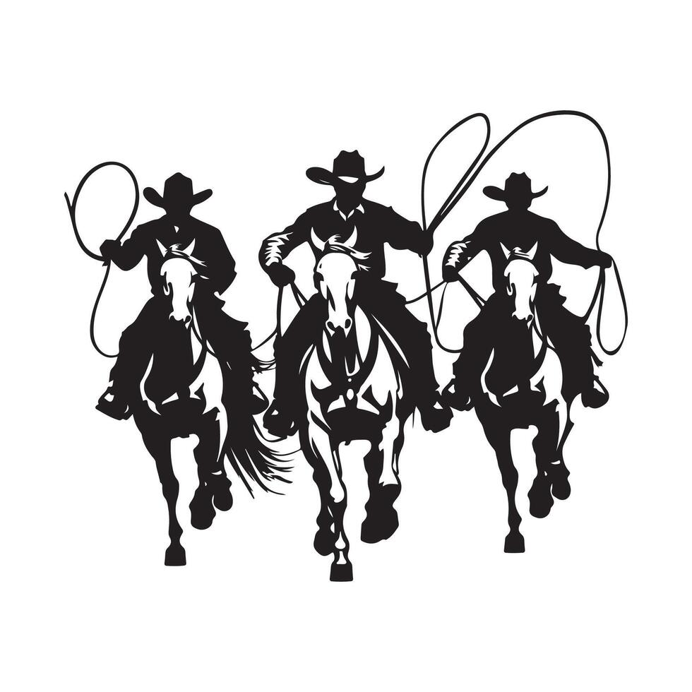 Silhouette Of Three Cowboys Riding Horses, vector
