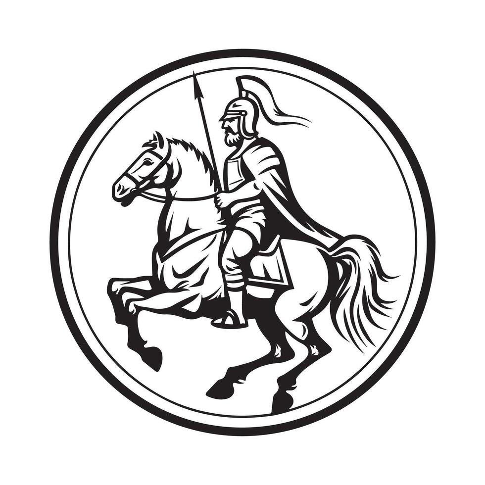 Ancient warrior on horseback logo design Image vector