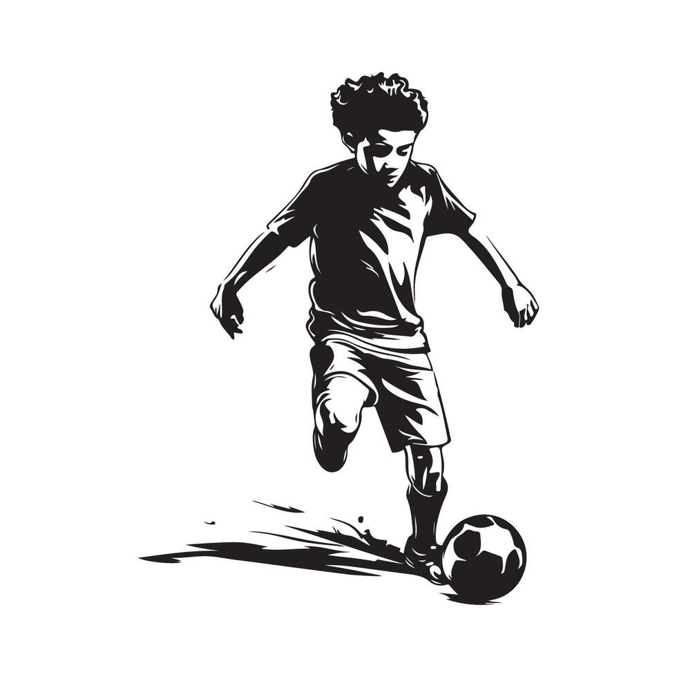 Little boy playing soccer. Child kicking football. Cute happy kid playing with a ball. vector