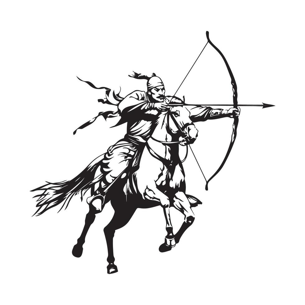 Warrior archer on horseback isolated on white background vector