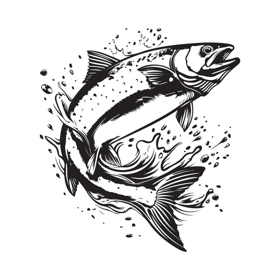 Jumping salmon fish illustration isolated on a white background vector