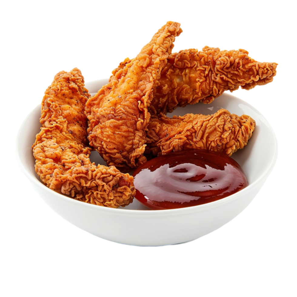 chicken nuggets in a bowl with ketchup on a transparent background Generative-AI png