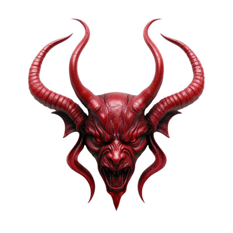 a red demon head with horns on a transparent background Generative-AI png