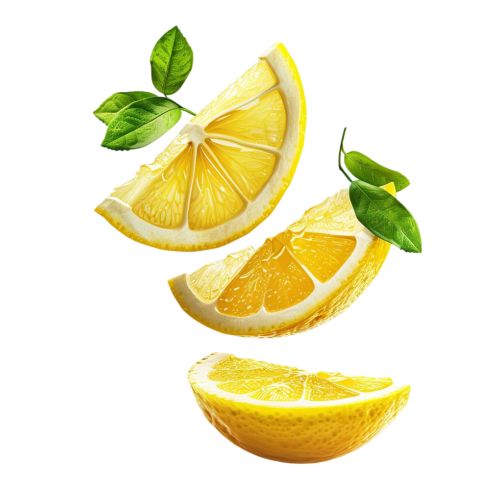 lemon slices with leaves on transparent background Generative-AI png