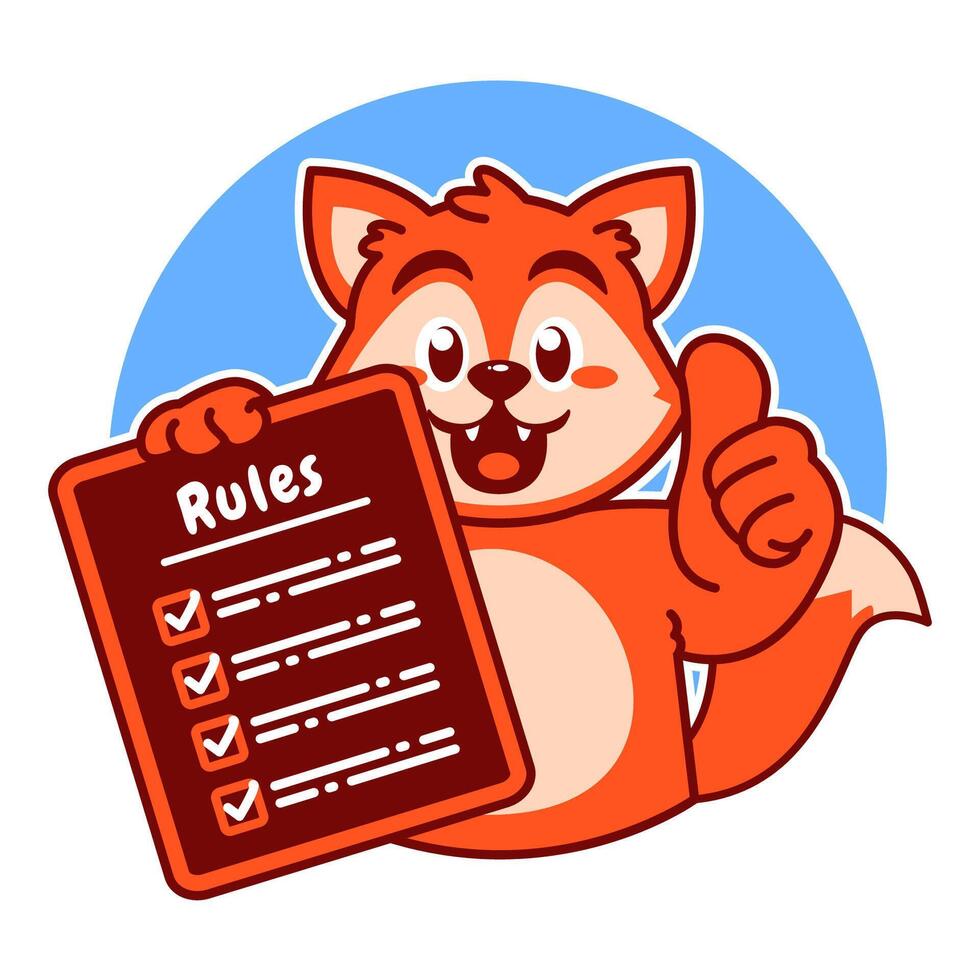 Illustration of Cute Fox Cartoon Character Holding Checklist and Rules vector