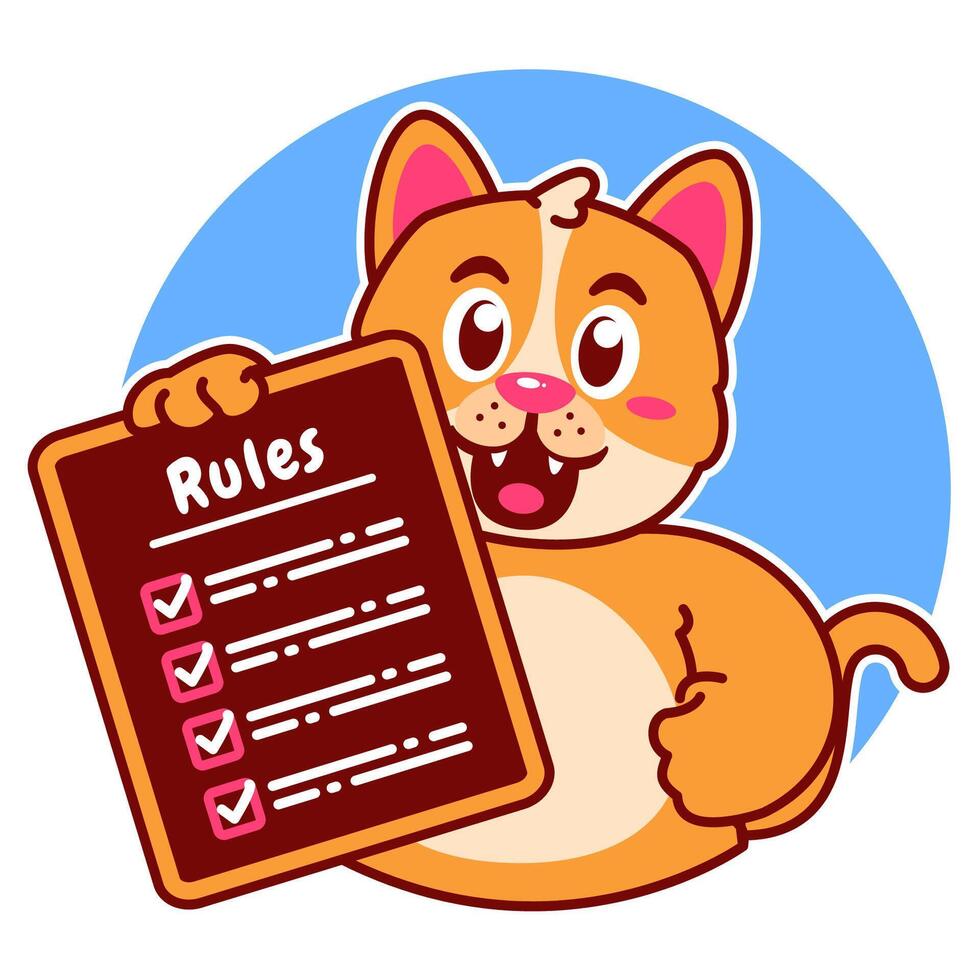 Illustration of Cute Cat Cartoon Character Holding Checklist and Rules vector