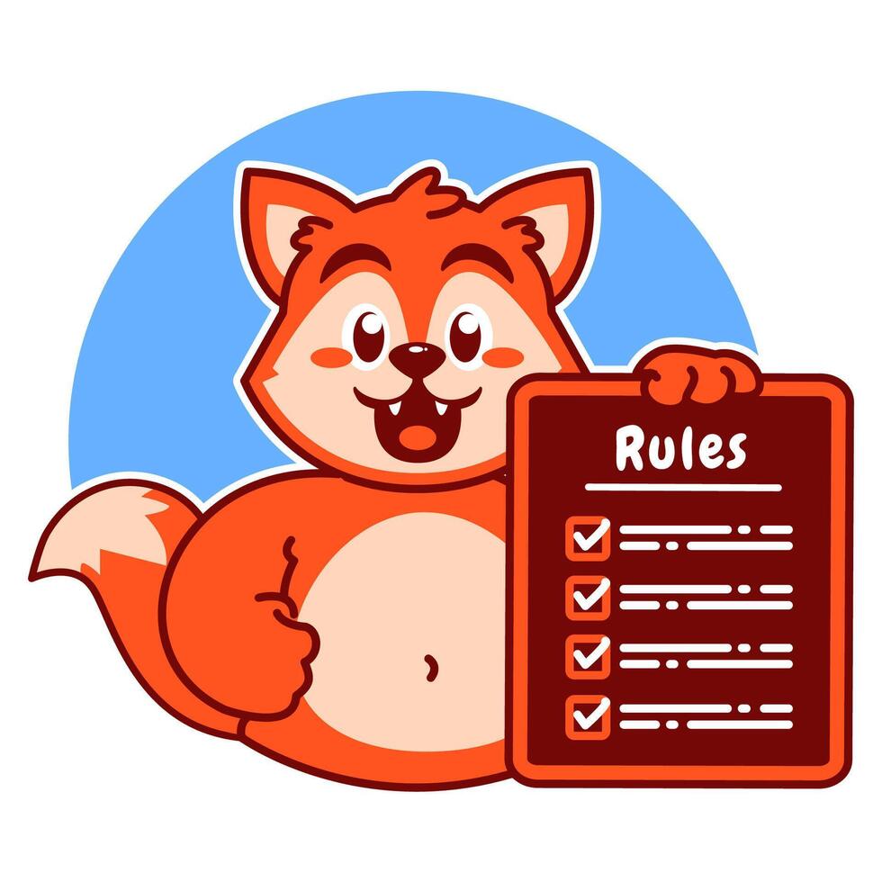 Illustration of Cute Fox Cartoon Character Holding Checklist and Rules vector