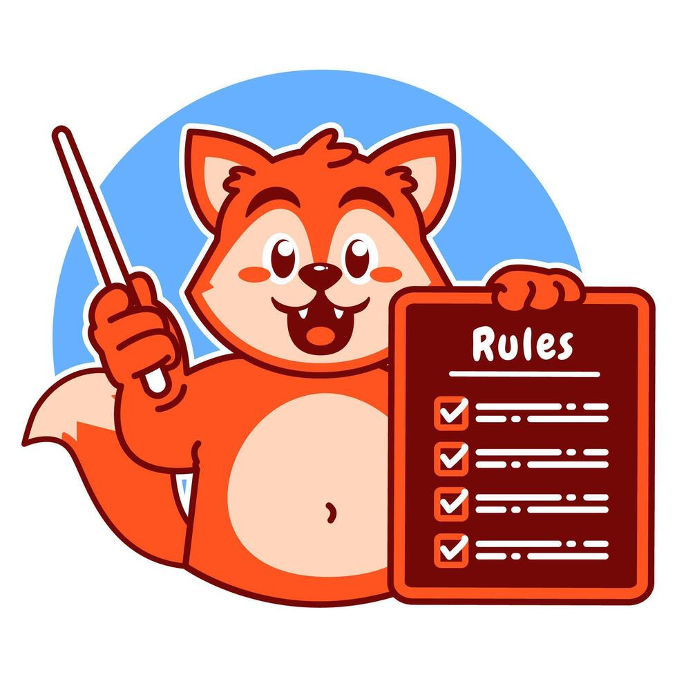 Illustration of Cute Fox Cartoon Character Holding Checklist and Rules vector