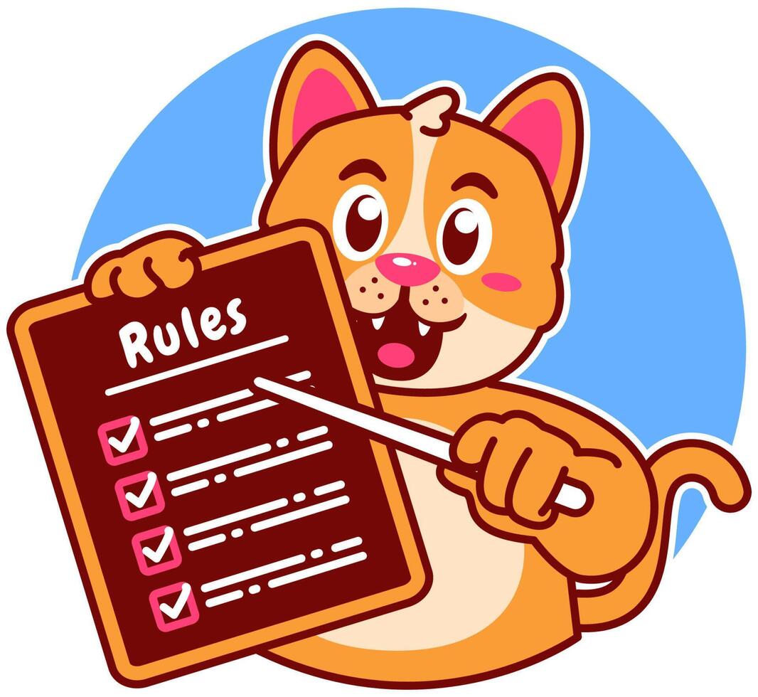 Illustration of Cute Cat Cartoon Character Holding Checklist and Rules vector