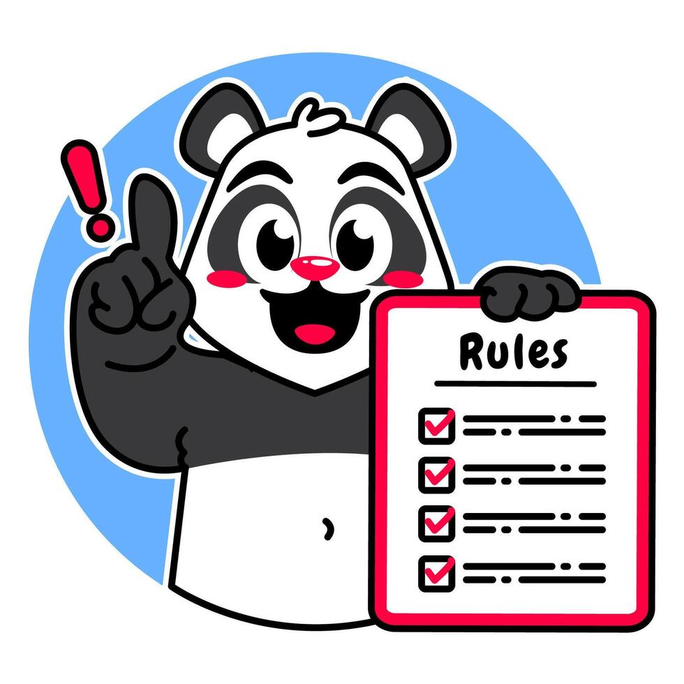 Illustration of Cute Panda Cartoon Character Holding Checklist and Rules vector