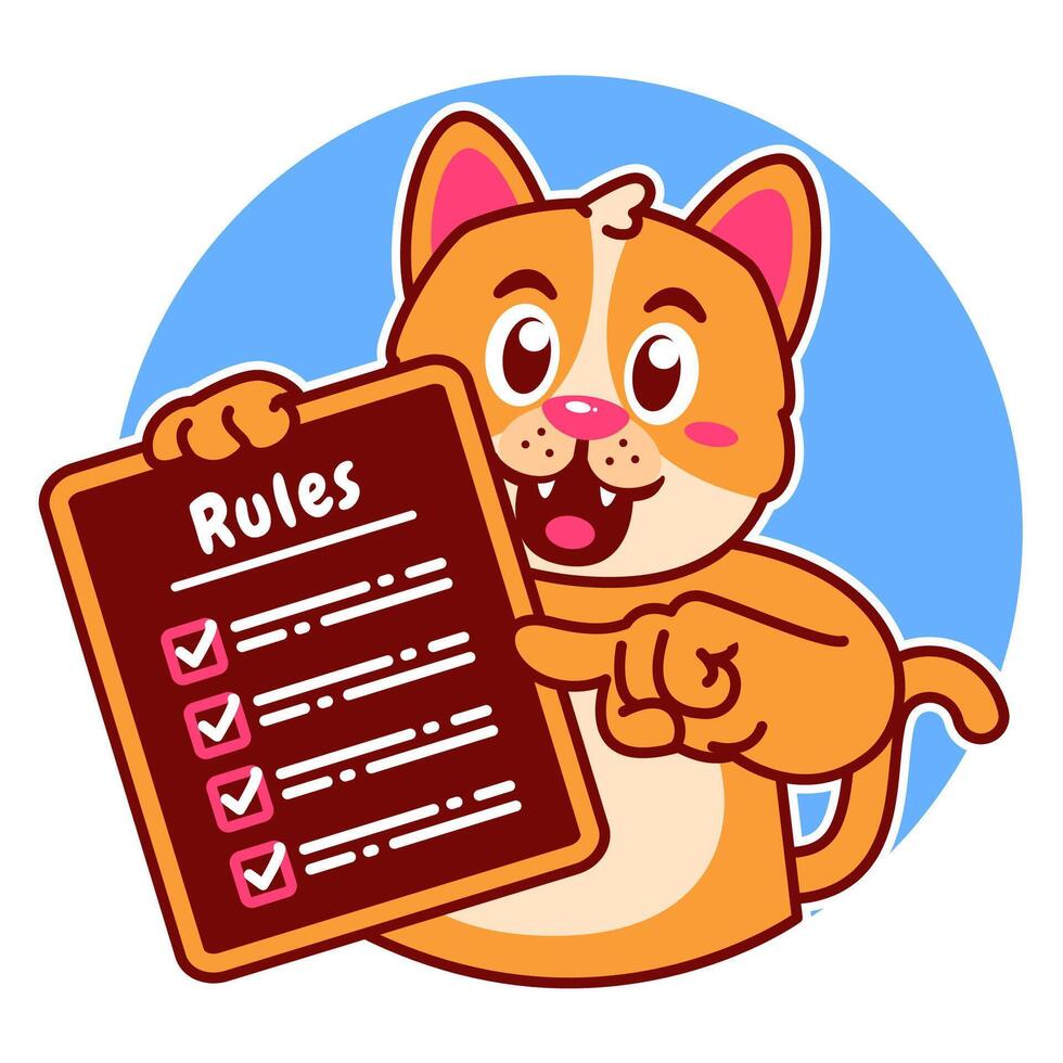 Illustration of Cute Cat Cartoon Character Holding Checklist and Rules vector