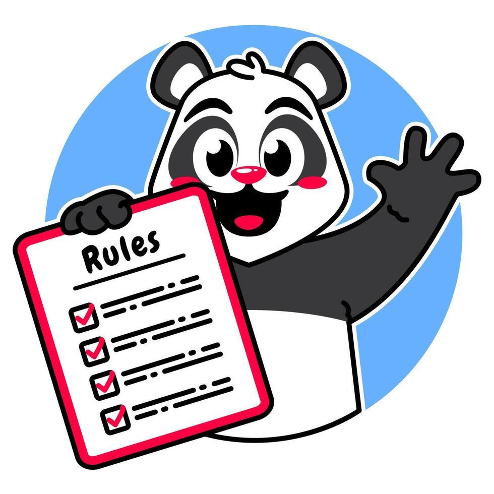 Illustration of Cute Panda Cartoon Character Holding Checklist and Rules vector