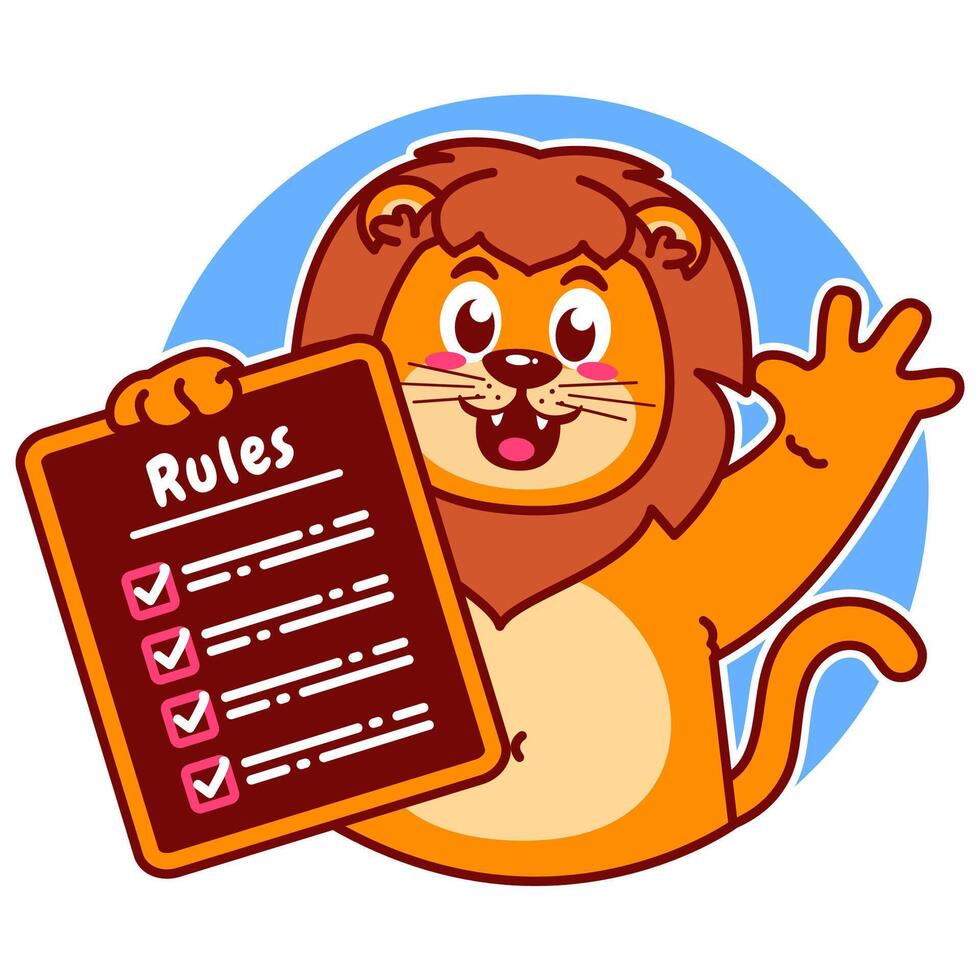 Illustration of Cute Lion Cartoon Character Holding Checklist and Rules vector