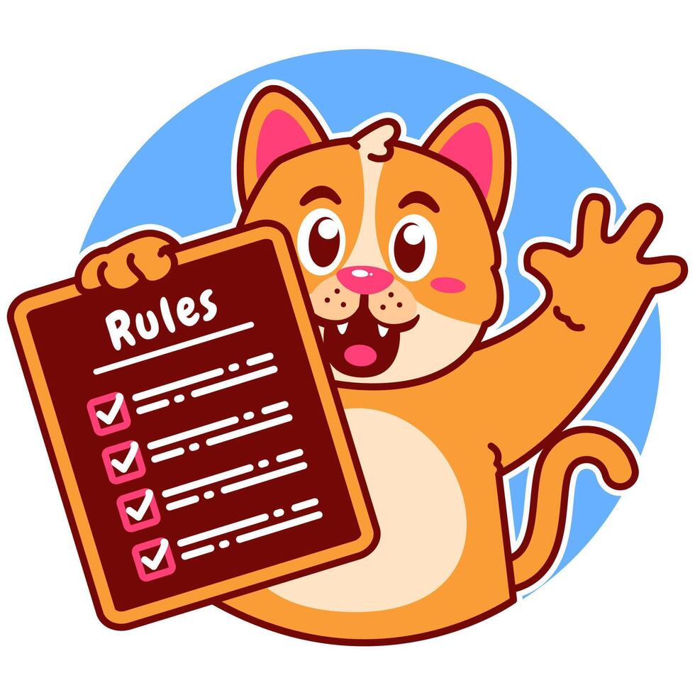 Illustration of Cute Cat Cartoon Character Holding Checklist and Rules vector