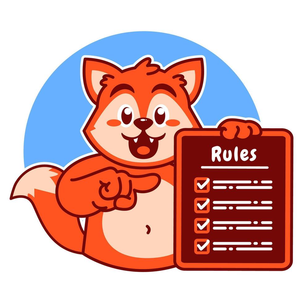 Illustration of Cute Fox Cartoon Character Holding Checklist and Rules vector