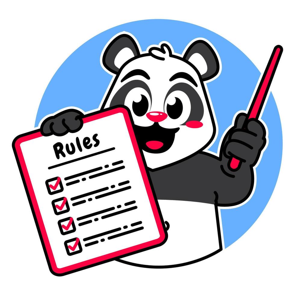 Illustration of Cute Panda Cartoon Character Holding Checklist and Rules vector