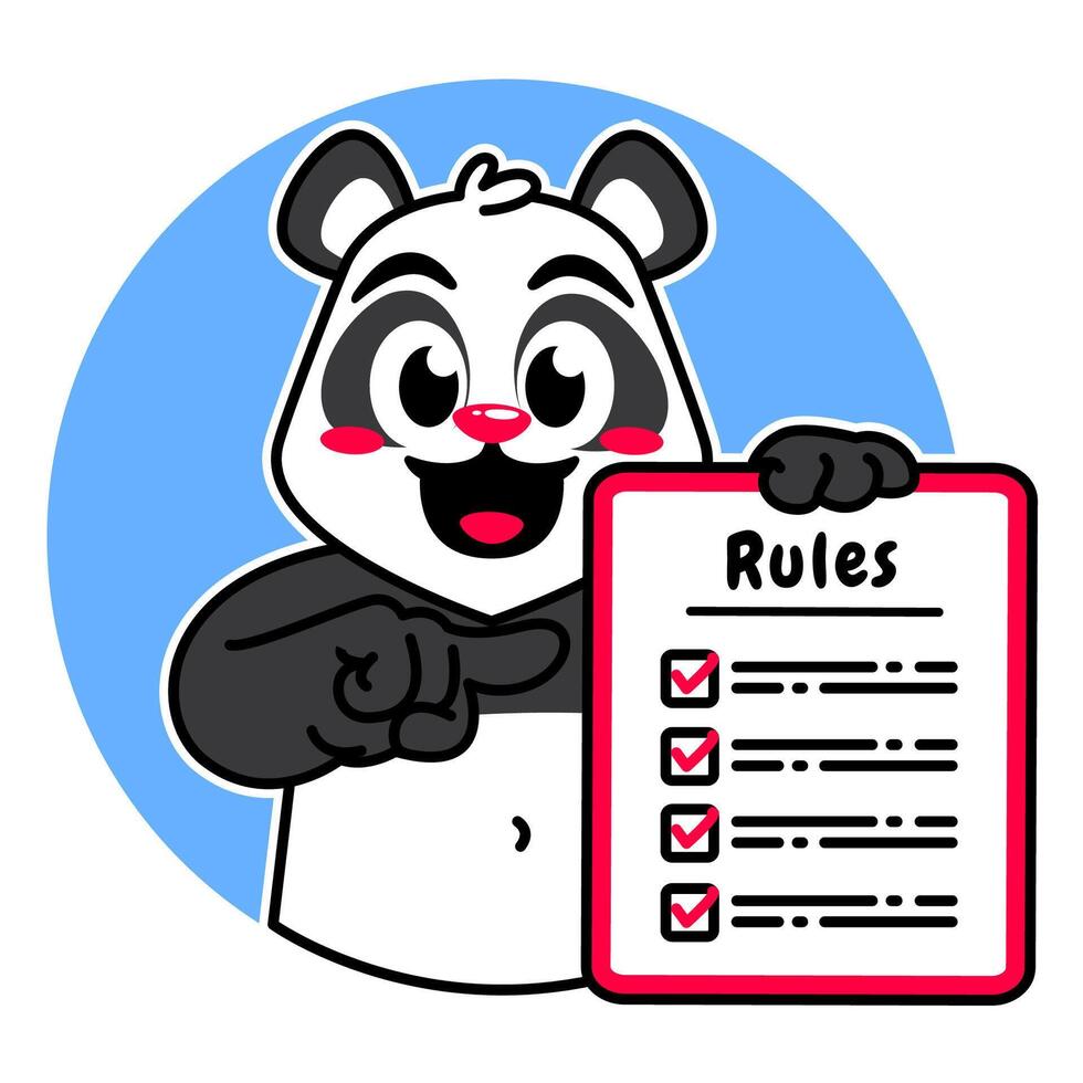 Illustration of Cute Panda Cartoon Character Holding Checklist and Rules vector