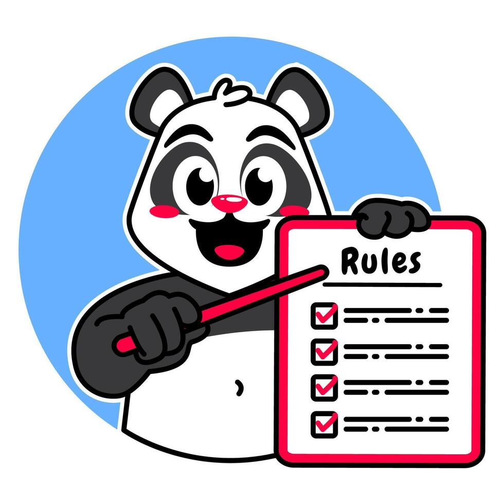 Illustration of Cute Panda Cartoon Character Holding Checklist and Rules vector