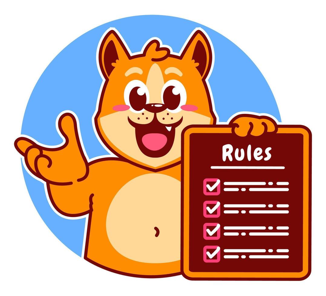 Illustration of Cute Shiba Inu Cartoon Character Holding Checklist and Rules vector