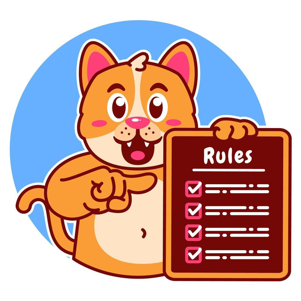 Illustration of Cute Cat Cartoon Character Holding Checklist and Rules vector