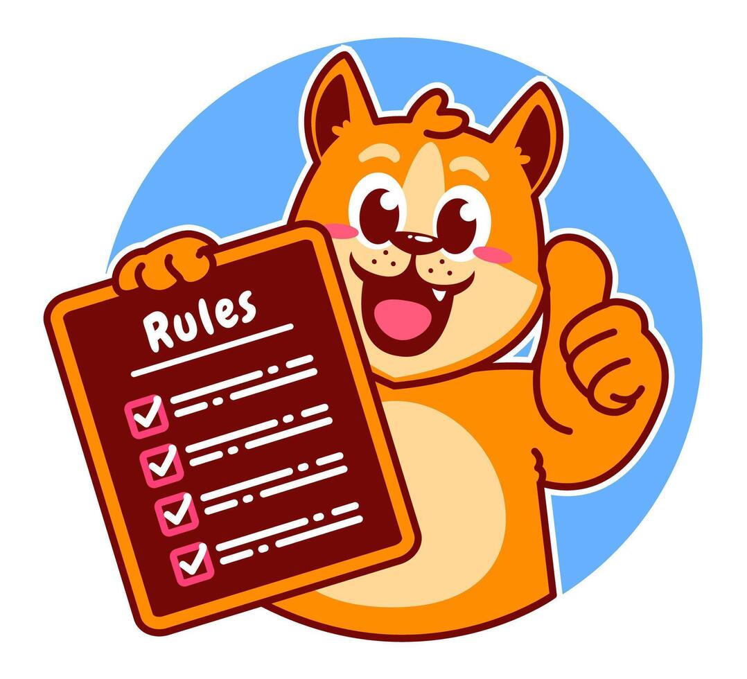 Illustration of Cute Shiba Inu Cartoon Character Holding Checklist and Rules vector