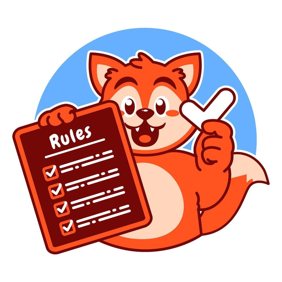 Illustration of Cute Fox Cartoon Character Holding Checklist and Rules vector