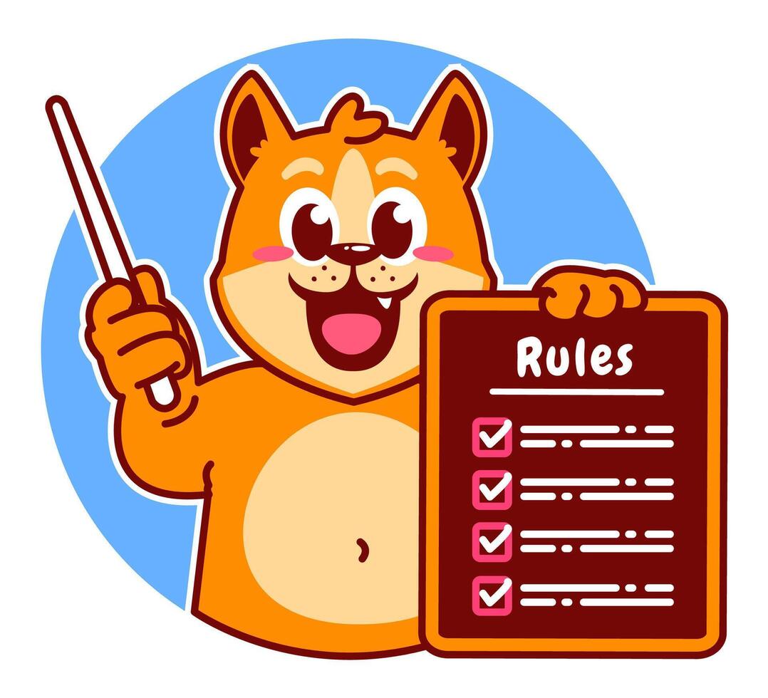 Illustration of Cute Shiba Inu Cartoon Character Holding Checklist and Rules vector