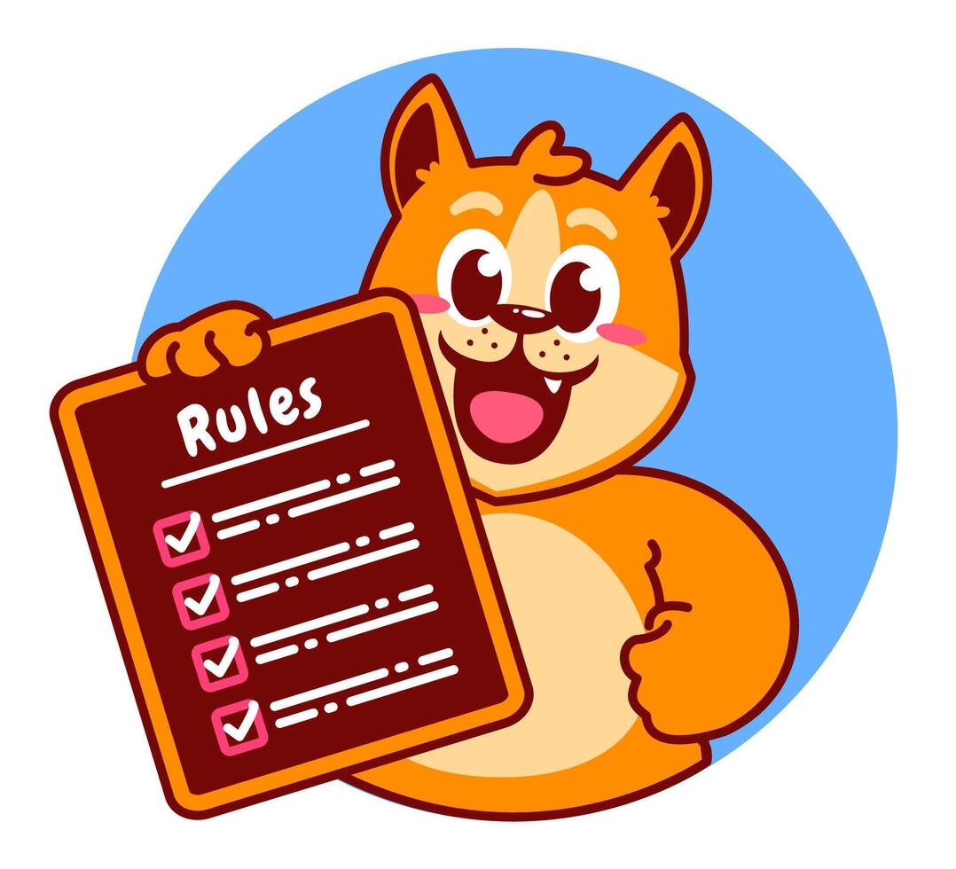 Illustration of Cute Shiba Inu Cartoon Character Holding Checklist and Rules vector
