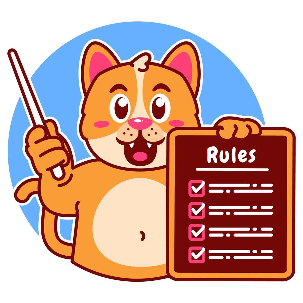 Illustration of Cute Cat Cartoon Character Holding Checklist and Rules vector