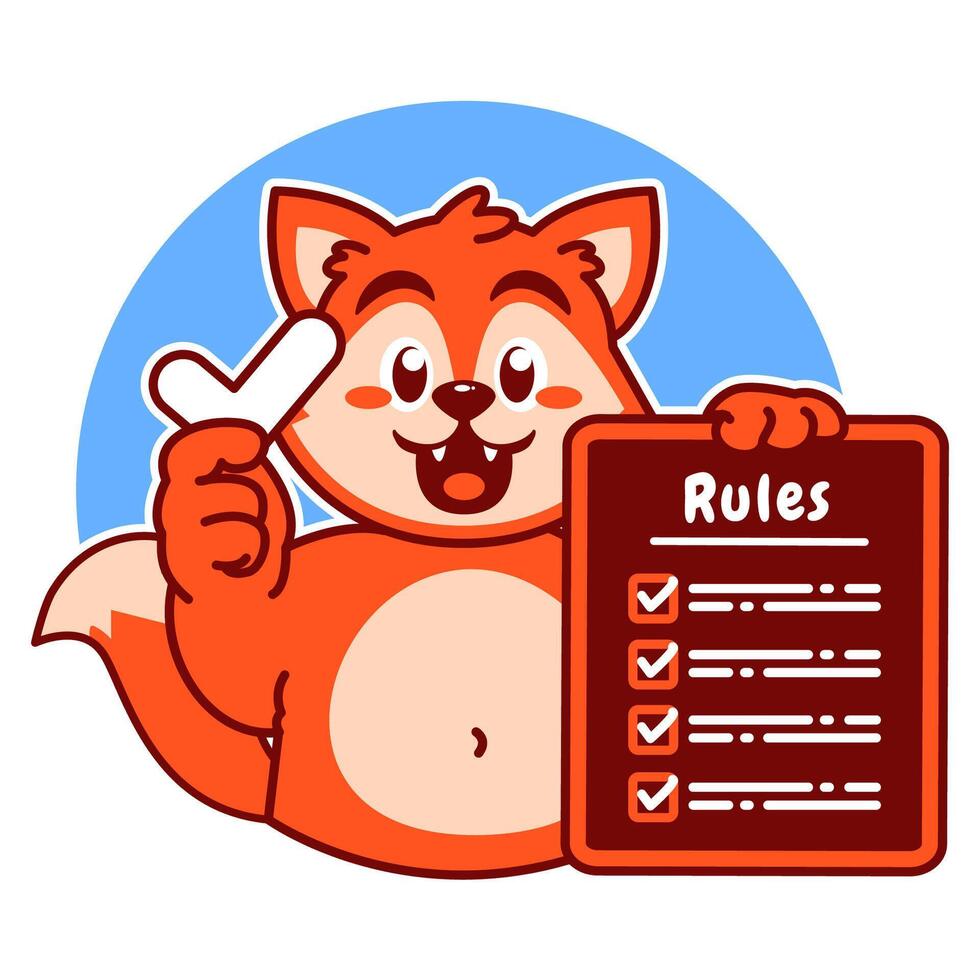 Illustration of Cute Fox Cartoon Character Holding Checklist and Rules vector