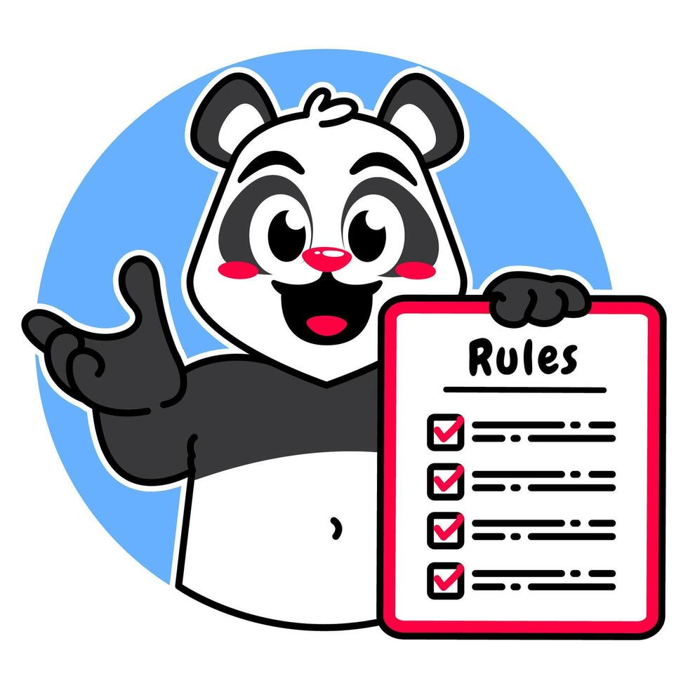 Illustration of Cute Panda Cartoon Character Holding Checklist and Rules vector