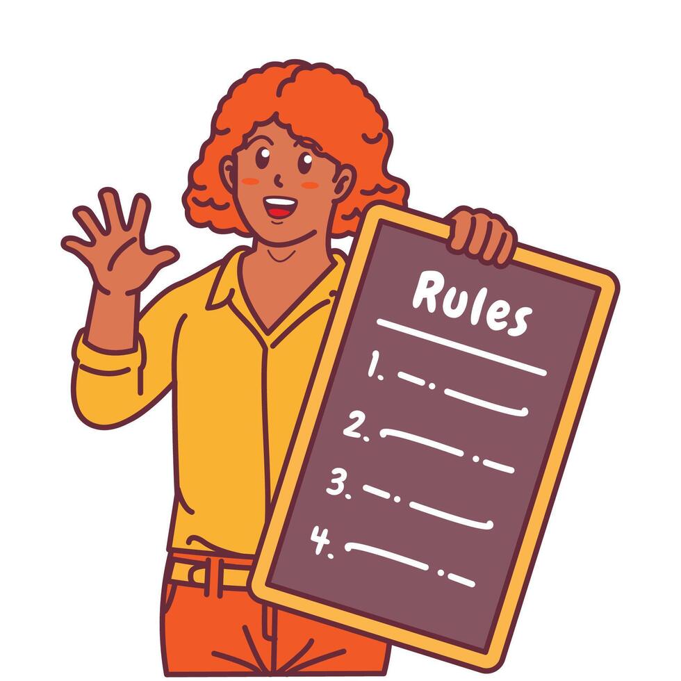 Cartoon illustration of a black woman explaining a list of rules vector