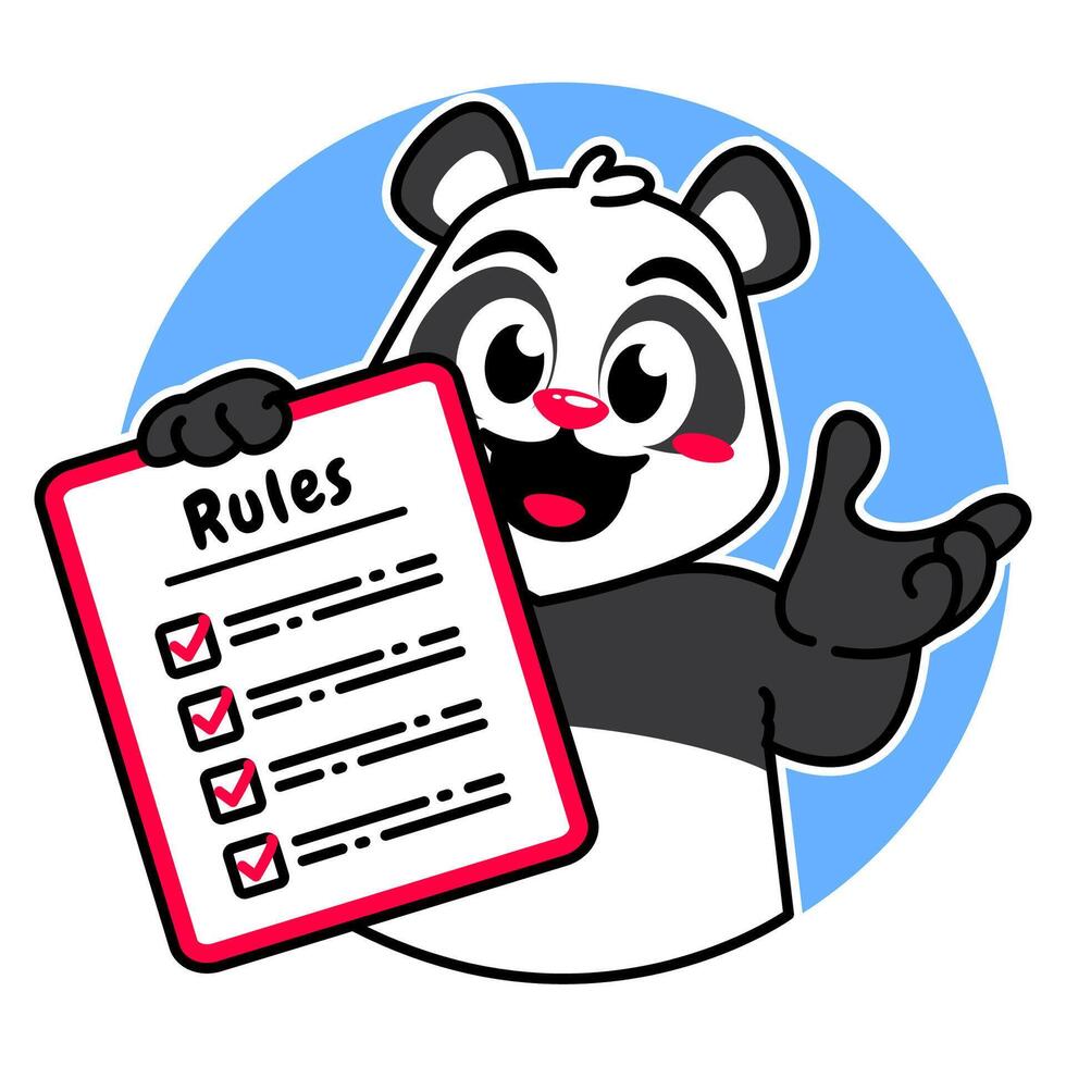 Illustration of Cute Panda Cartoon Character Holding Checklist and Rules vector