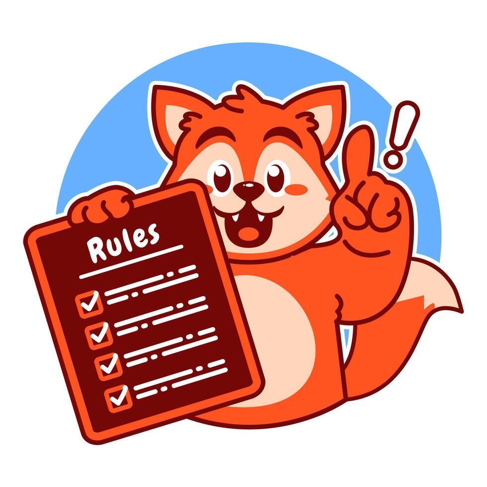 Illustration of Cute Fox Cartoon Character Holding Checklist and Rules vector