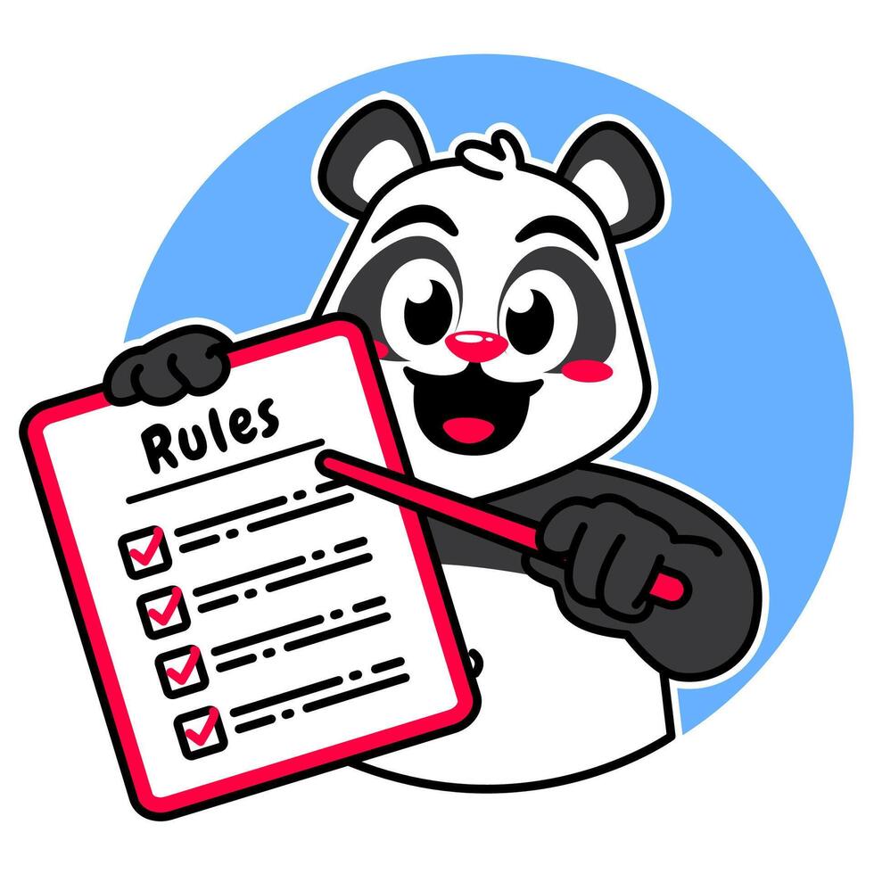 Illustration of Cute Panda Cartoon Character Holding Checklist and Rules vector