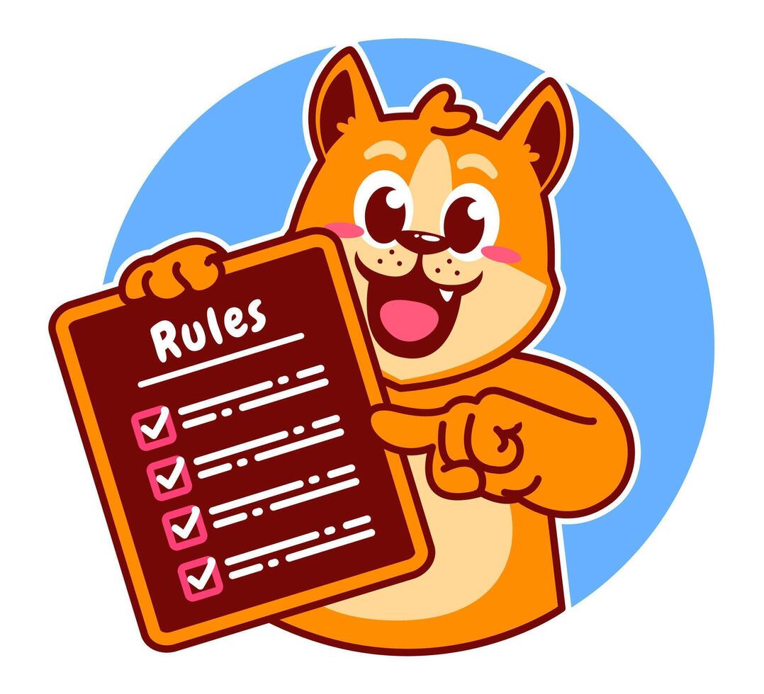 Illustration of Cute Shiba Inu Cartoon Character Holding Checklist and Rules vector