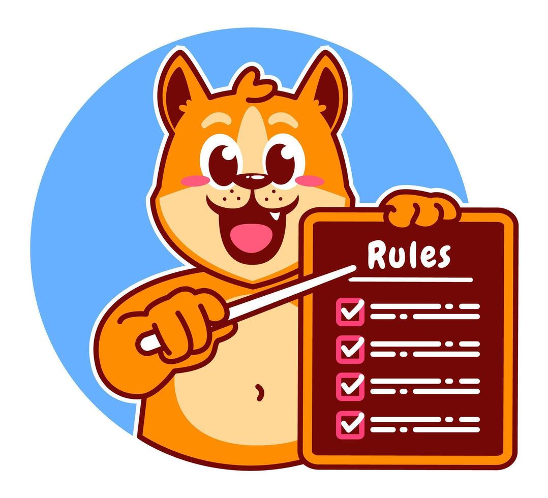 Illustration of Cute Shiba Inu Cartoon Character Holding Checklist and Rules vector